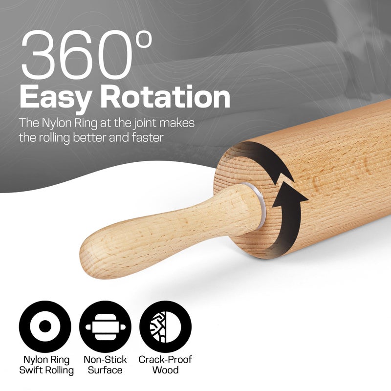 HelferX 17.6 inch Wooden Rolling Pin for Baking - Long Dough Roller for All Baking Needs - Image 3