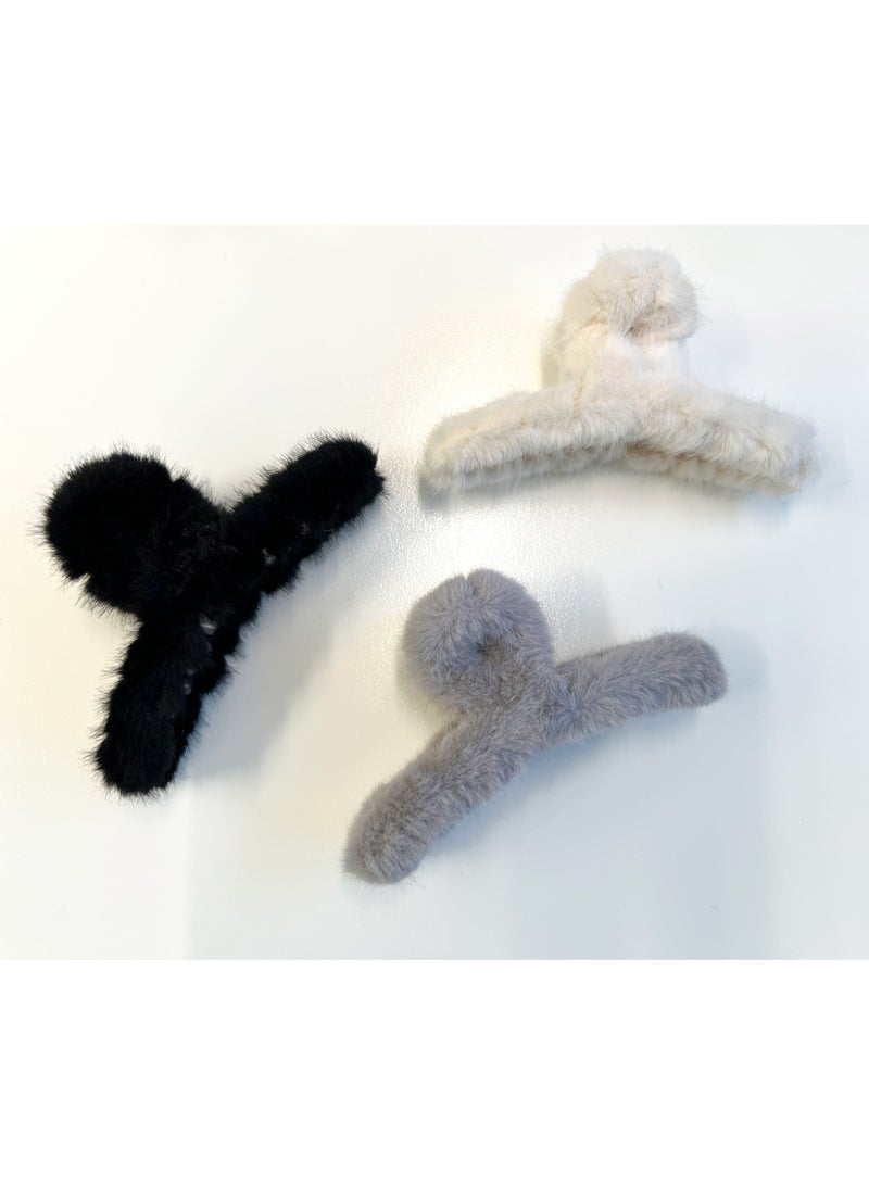 ZAAS Fuzzy Claw Hair Clips – Soft Grip, Pack of 3 - Image 2