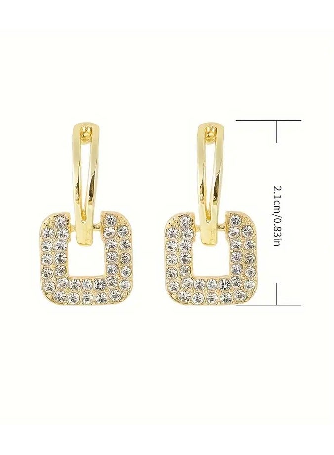 Home Clearance Sale Unique Hollow Square Design Stud Earrings Alloy Jewelry Embellished With Rhinestones Elegant Korean Style Female Daily Wear - Image 2
