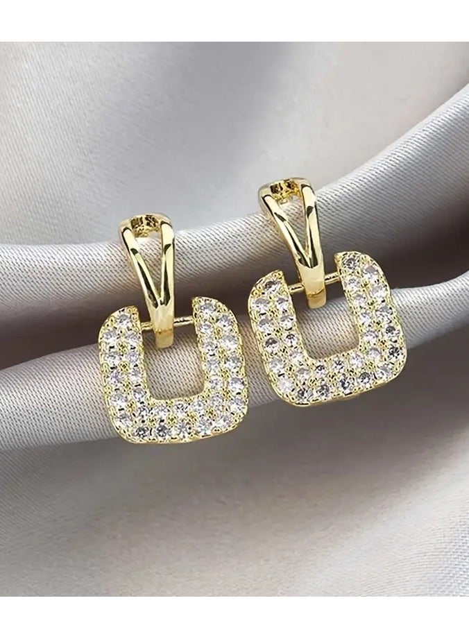 Home Clearance Sale Unique Hollow Square Design Stud Earrings Alloy Jewelry Embellished With Rhinestones Elegant Korean Style Female Daily Wear - Image 5