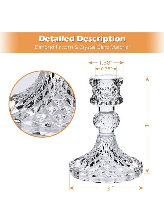 HQ-GAMING Taper Candle Holders Set of 2, Clear Glass Candlestick Holder Fit 0.8 Inch Candles, 4 Inch Tall Crystal Decorative Candle Stand Centerpiece for Table Wedding Dinning Party (Grey) - Image 2