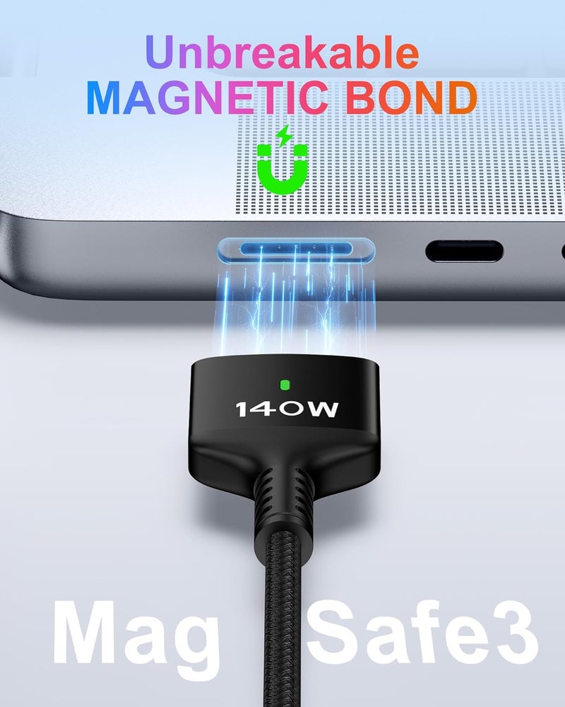 كابل USB-C إلى MagSafe 3 للشحن السريع بطول 6 أقدام، 140 واط Type C مغناطيسي 3 كابل شاحن MacBook Pro لجهاز Apple MacBook Pro مقاس 14 بوصة/16 بوصة 2024 M4 Pro&Max، 2021 M1، Macbook Air 2025 M4، 2024 M3، 2023 M2 - كابل Safe 3. - Image 4