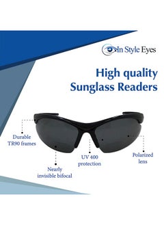 In Style Eyes Blazin' Mawi Wrap Around Bifocal Reading Sunglasses Semirimless Browline Frame Polarized Lens Brown 2.0X  - Image 3