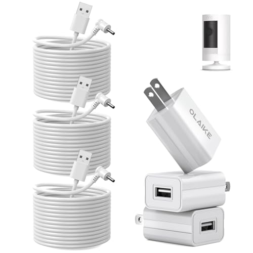 OLAIKE (3 Pack) 8m/26ft Charge Cable for Ring Stick Up Cam Battery/Plug-in & Ring Spotlight Cam Battery, Weatherproof Power Adapter Keep Charge Your Camera (No Camera), White - Image 1