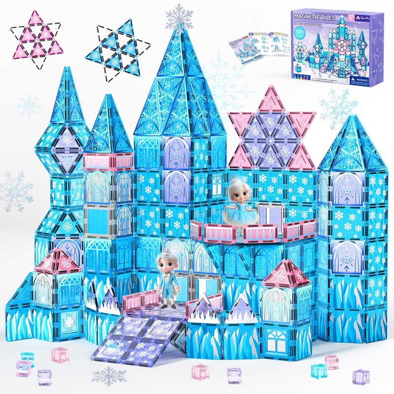 Vigorfun مجموعة ألعاب بناء بلاط مغناطيسي قلعة الأميرة للأطفال من عمر 3 إلى 5 سنوات، كتل مغناطيسية STEM مع دميتين، ألعاب تعليمية حسية مغناطيسية هدايا للأطفال الصغار، التعلم في الفصل الدراسي - Image 3