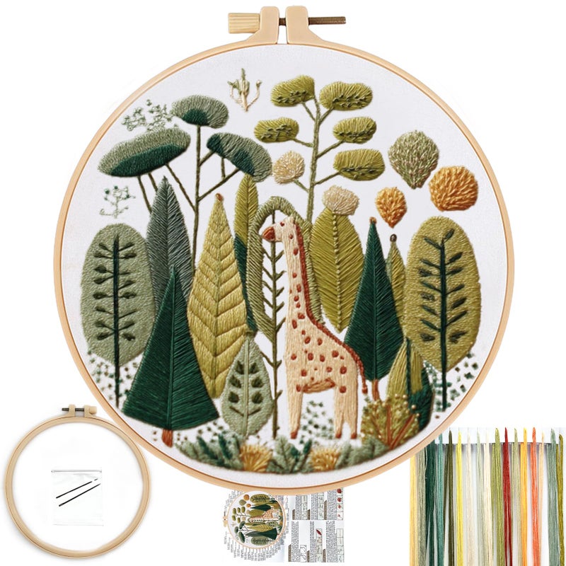 FONNUY Giraffe PreStamped Embroidery Pattern for Beginners Boho Needlepoint Kits for Beginners Cross Stitch Craft Sewing Full Needles and Thread Hoop Kit Giraffe 01 - Image 3
