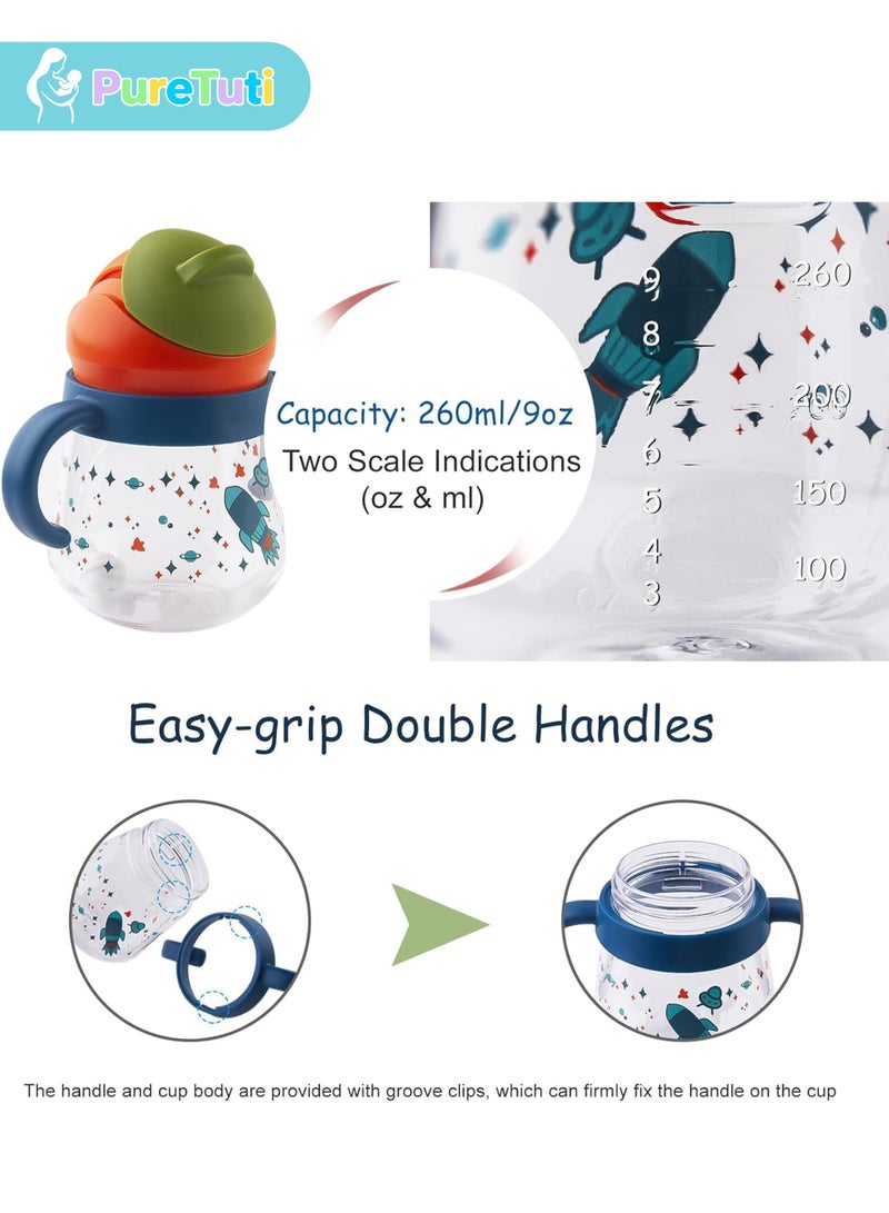 PureTuti Sippy Cup for Baby, Sippy Cup for Baby 6-12 Months, Weighted Straw Non Spill Cup for Toddlers, Baby Straw Cup with Handles, Spill-Proof, Leak-Proof Soft Spout Cup 260ml, BPA Free (Blue) - Image 4