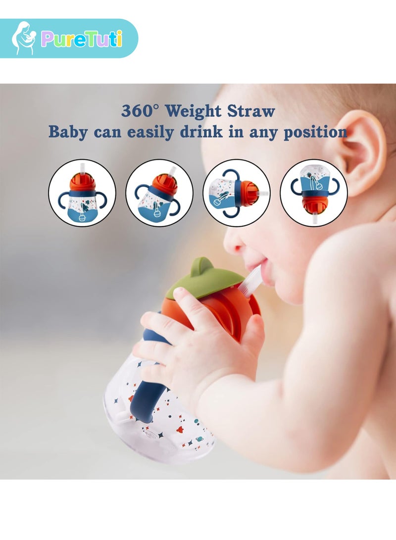 PureTuti Sippy Cup for Baby, Sippy Cup for Baby 6-12 Months, Weighted Straw Non Spill Cup for Toddlers, Baby Straw Cup with Handles, Spill-Proof, Leak-Proof Soft Spout Cup 260ml, BPA Free (Blue) - Image 2