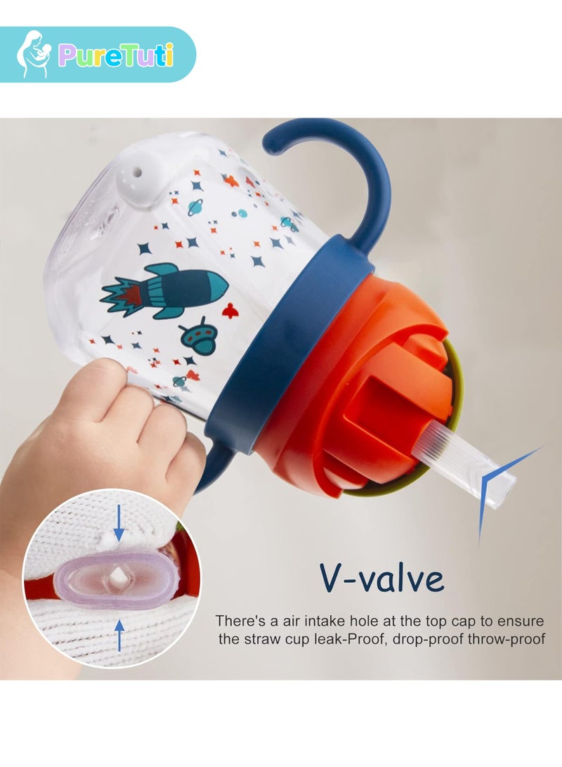 PureTuti Sippy Cup for Baby, Sippy Cup for Baby 6-12 Months, Weighted Straw Non Spill Cup for Toddlers, Baby Straw Cup with Handles, Spill-Proof, Leak-Proof Soft Spout Cup 260ml, BPA Free (Blue) - Image 3