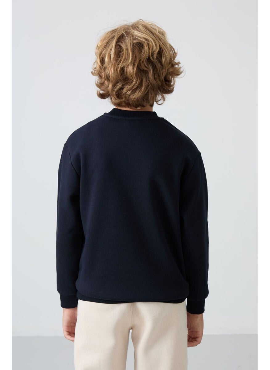 Tommy Life Navy Blue Cotton Thick Fluffy Soft Textured Standard Fit Printed Boy's Sweatshirt - 11216  - Image 5