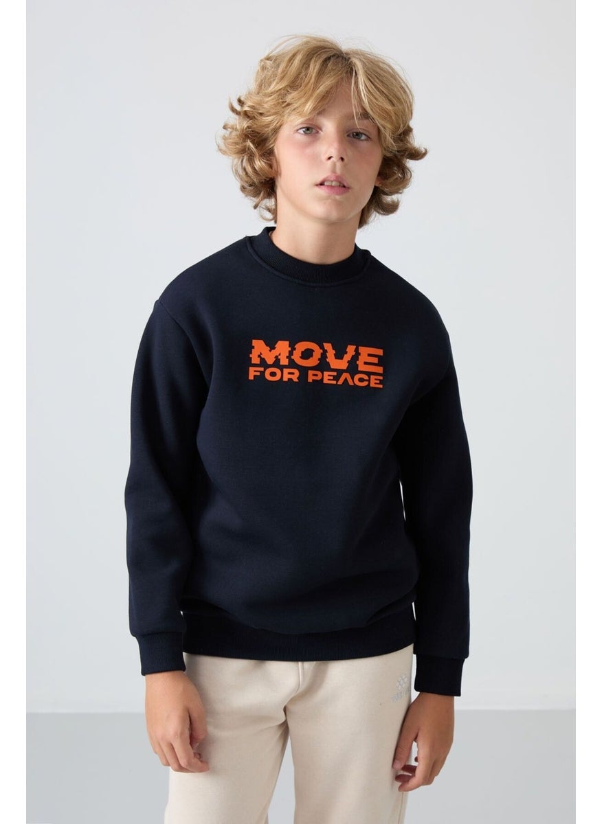 Tommy Life Navy Blue Cotton Thick Fluffy Soft Textured Standard Fit Printed Boy's Sweatshirt - 11216  - Image 4