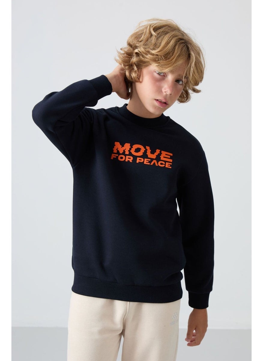Tommy Life Navy Blue Cotton Thick Fluffy Soft Textured Standard Fit Printed Boy's Sweatshirt - 11216  - Image 1
