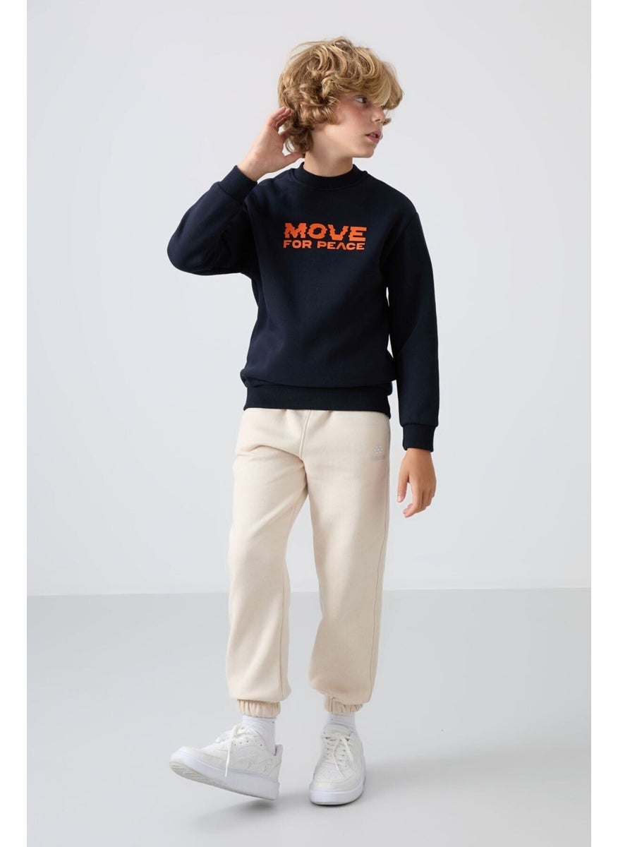 Tommy Life Navy Blue Cotton Thick Fluffy Soft Textured Standard Fit Printed Boy's Sweatshirt - 11216  - Image 2