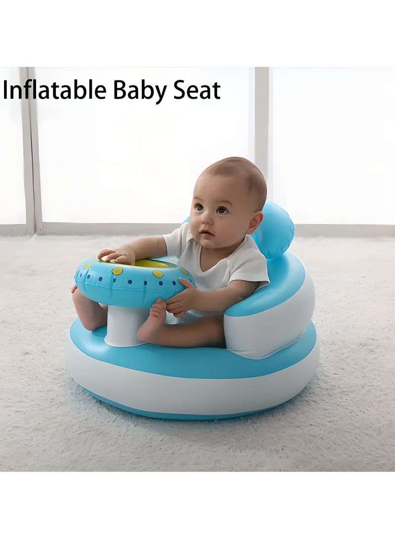 ليكسادا مقعد صغار قابل للنفخ مع حامل وعاء - دعامة أرضية محمولة للصغار من 3-36 شهرًا، مضخة هواء مدمجة، مادة PVC ناعمة، مثالية لتعلم الجلوس والطعام، كرسي إطعام الصغار | مقعد صغار مرح | مقعد صغار آمن (أزرق) - Image 2