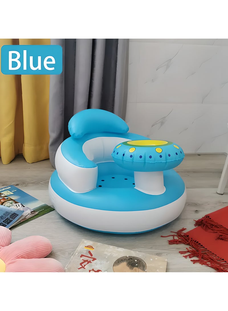 ليكسادا مقعد صغار قابل للنفخ مع حامل وعاء - دعامة أرضية محمولة للصغار من 3-36 شهرًا، مضخة هواء مدمجة، مادة PVC ناعمة، مثالية لتعلم الجلوس والطعام، كرسي إطعام الصغار | مقعد صغار مرح | مقعد صغار آمن (أزرق) - Image 1