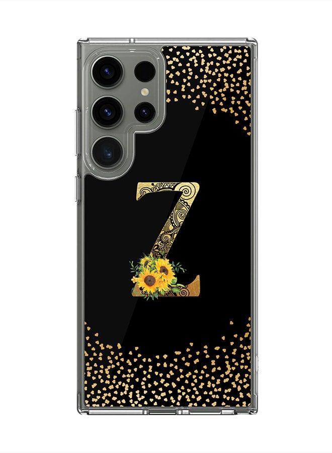 Classic Clear Case for Samsung Galaxy S25 Ultra , Hybrid Soft Transparent Cover Custom Monogram Initial Letter Floral Pattern Alphabet - Z ( Black)