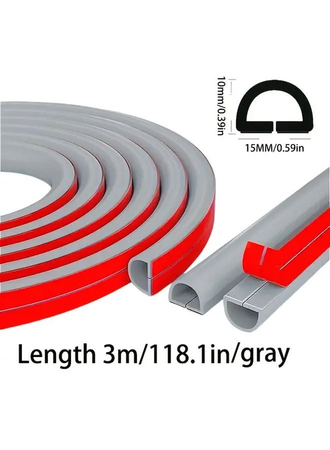 Semicircle Gray PVC Self Adhesive Wall Cable Concealer 118 Inch Wire Management - Image 1