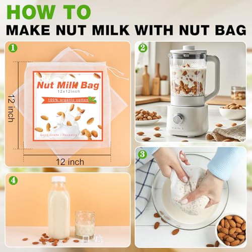 CARBLIN 32 Oz Glass Milk Bottles, 2 Pack Scale Mark Drinking Jug with 2 Nut Milk Bags& Airtight Screw Lid & Silicone Pour Cap& Stickers, 1 Quart Reusable Juice Bottle Water Pitcher for Coffee Yogurt - Image 4