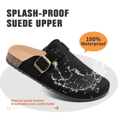 DDXYYDS Suede Clogs Men & Women Unisex Leather Mules Soft Cork Footbed Adjustable Buckle Slip Sandals Potato Shoes with Arch Support Black - Image 4