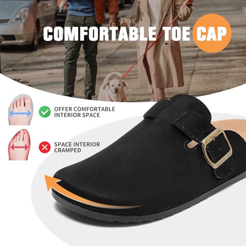 DDXYYDS Suede Clogs Men & Women Unisex Leather Mules Soft Cork Footbed Adjustable Buckle Slip Sandals Potato Shoes with Arch Support Black - Image 3