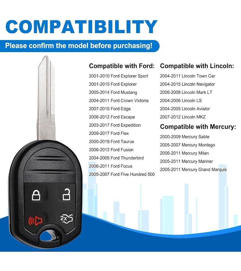 4 Button Keyless Entry Remote Control CWTWB1U793 Compatible With Explorer Mustang Edge Escape Expedition Flex Taurus Fusion Focus Mercury Lincoln - Image 2