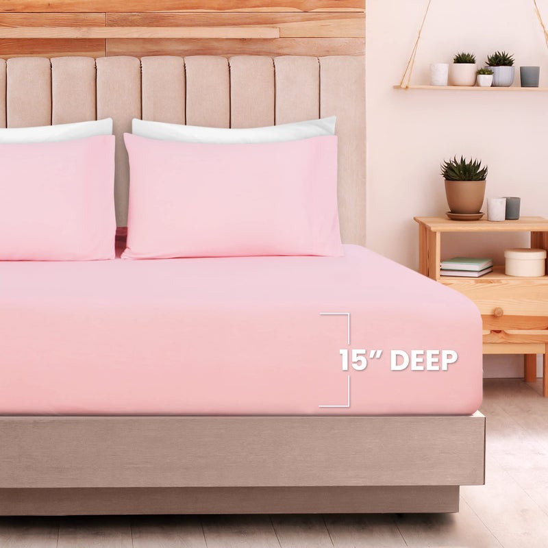 Utopia Bedding Utopia Bedding Queen Sheet Set - Jersey Knit Sheets 4 Piece Queen Jersey Sheet Set - Cotton Jersey Sheets - Soft T-Shirt Stretchy Sheets (Queen  Pink)  - Image 4