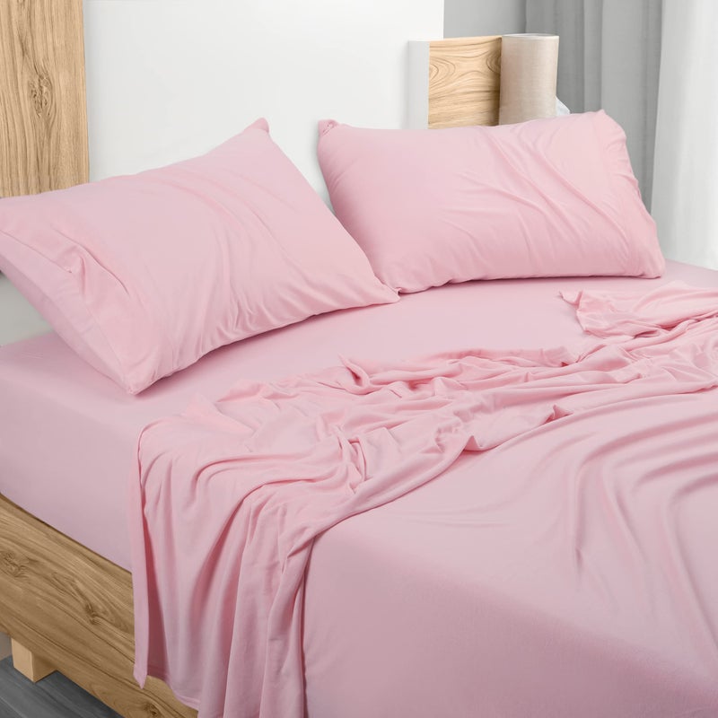 Utopia Bedding Utopia Bedding Queen Sheet Set - Jersey Knit Sheets 4 Piece Queen Jersey Sheet Set - Cotton Jersey Sheets - Soft T-Shirt Stretchy Sheets (Queen  Pink)  - Image 1