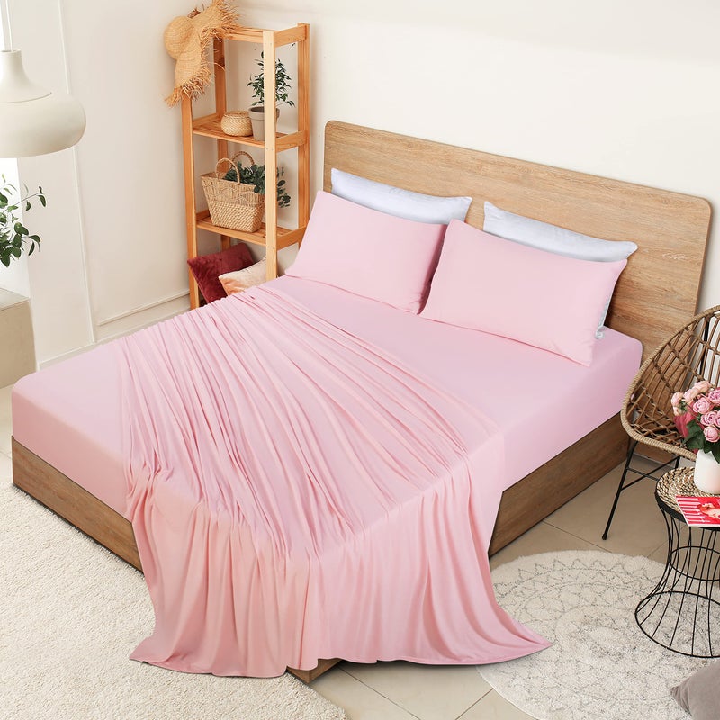 Utopia Bedding Utopia Bedding Queen Sheet Set - Jersey Knit Sheets 4 Piece Queen Jersey Sheet Set - Cotton Jersey Sheets - Soft T-Shirt Stretchy Sheets (Queen  Pink)  - Image 2