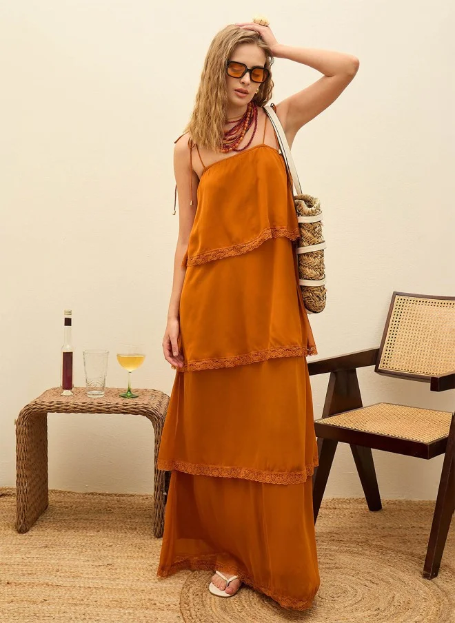 SASSAFRAS Rust Solid Maxi Dress for Women