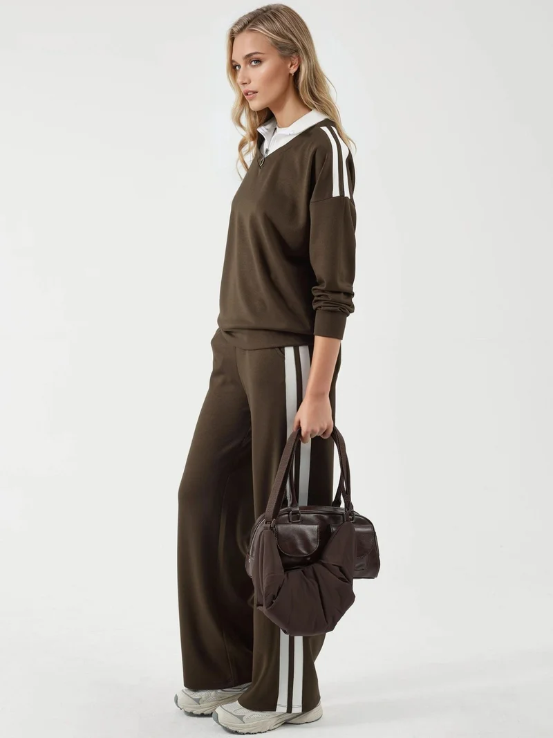 زوبعة طقم نسائي واسع الساق بسحاب وياقة مودال من مجموعة بيرسان