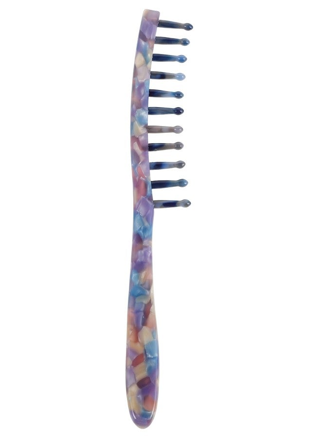 Baluue Wide Tooth Comb with Handle Retro Marble Pattern Hair Detangler for Curly Hair Long Handle Scalp Massage Comb for Women Ideal for Home Travel and Office - Image 1