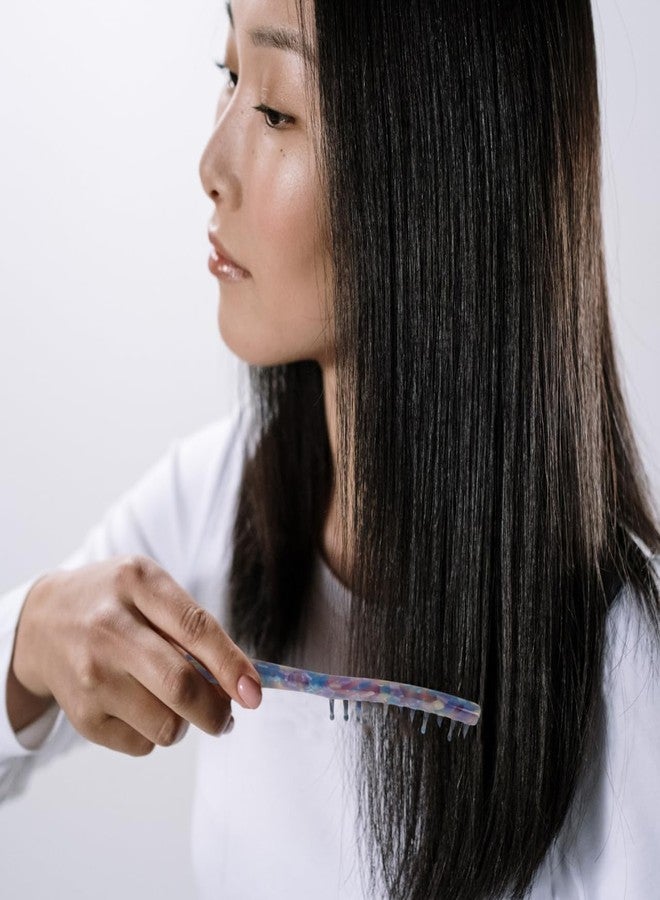 Baluue Wide Tooth Comb with Handle Retro Marble Pattern Hair Detangler for Curly Hair Long Handle Scalp Massage Comb for Women Ideal for Home Travel and Office - Image 2