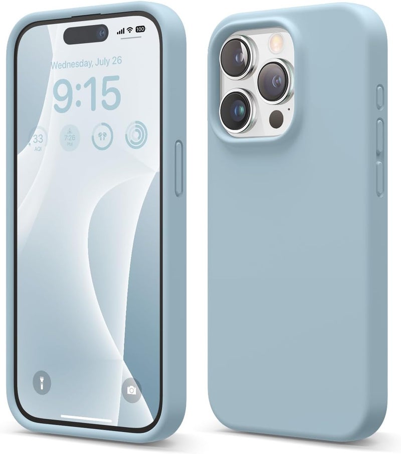 Elago Liquid Silicone For Iphone 15 Pro Case Cover Full Body Protection, Shockproof, Slim, Anti-Scratch Soft Microfiber Lining Sky Blue - Image 1