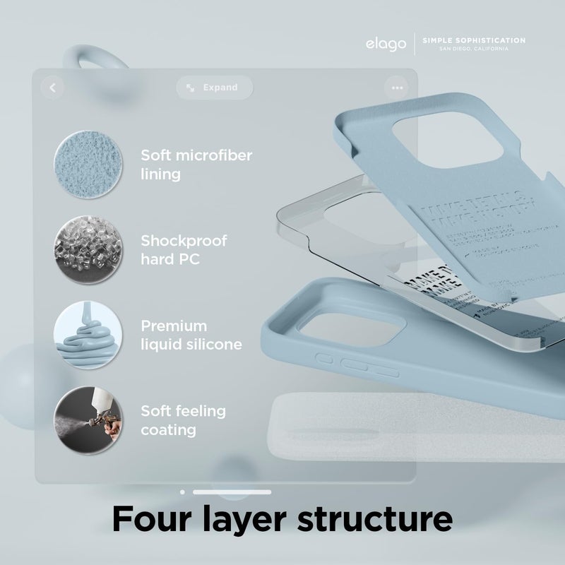 Elago Liquid Silicone For Iphone 15 Pro Case Cover Full Body Protection, Shockproof, Slim, Anti-Scratch Soft Microfiber Lining Sky Blue - Image 4