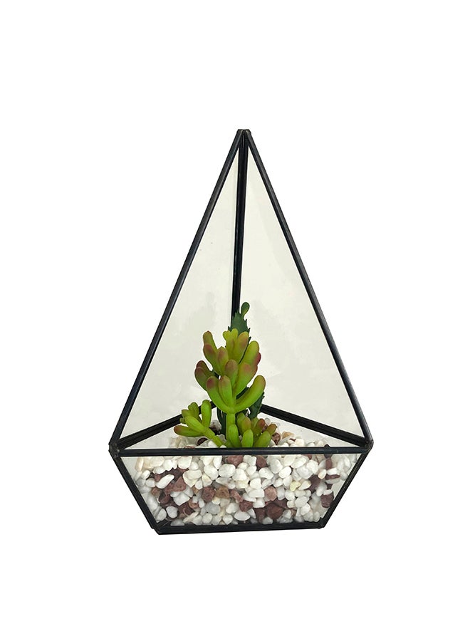 Restaurantware Restaurantware-8.5 x 5 x 3.5 Inch Faux Succulent, 1 Artificial Succulent - In Triangular Glass Terrarium, Use As Table Or Shelf Decor, Centerpiece, Black Plastic Fake Desk Plant, Geometric 