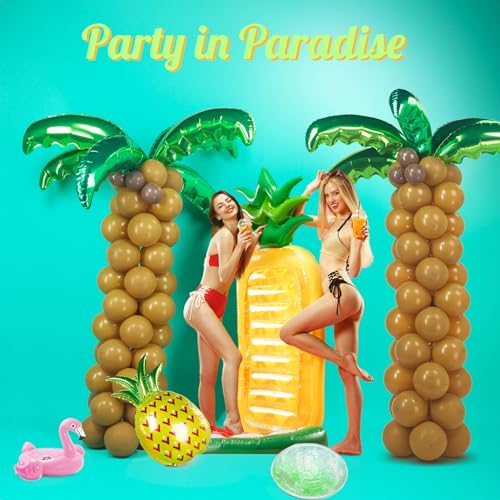 kozee Tropical Palm Coconut Trees Balloons 12 Foil Green 10 Latex Brown Deep Brown Magic Balloons Suitable for Hawaii Luau Party Birthday Baby Shower - Image 5