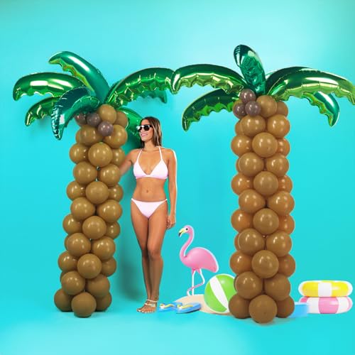 kozee Tropical Palm Coconut Trees Balloons 12 Foil Green 10 Latex Brown Deep Brown Magic Balloons Suitable for Hawaii Luau Party Birthday Baby Shower - Image 1