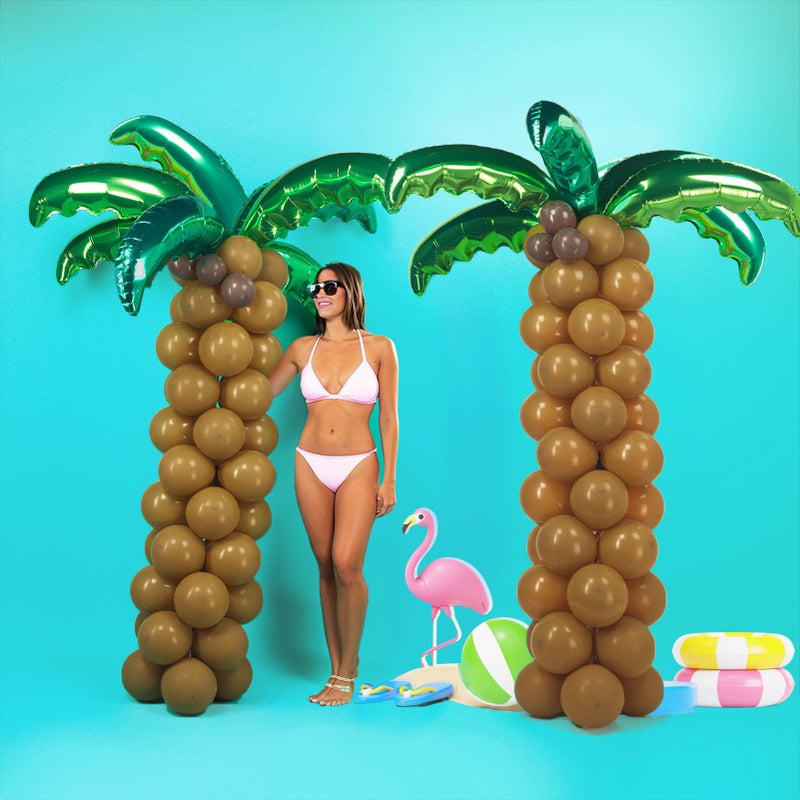 kozee Tropical Palm Coconut Trees Balloons 12 Foil Green 10 Latex Brown Deep Brown Magic Balloons Suitable for Hawaii Luau Party Birthday Baby Shower - Image 3