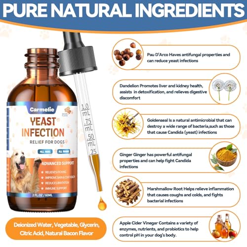 Carmelie Natural Yeast Relief for Dogs, Support Healthy Itch Relief, Ear Paw Discomfort Care, Itch Relief for Dog, Allergy Supports, Inflammation Relief for Dogs, 60ml Bacon Flavor - Image 5