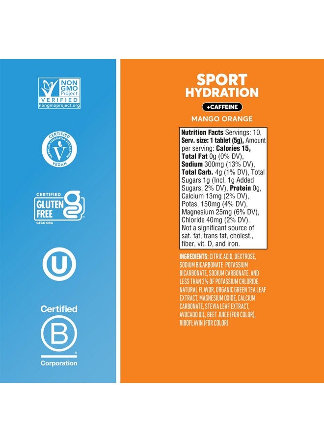 Nuun Sport Electrolyte Tablets with Caffeine from Green Tea Extract, Magnesium, Calcium, Potassium, Chloride & Sodium, Gluten Free & Vegan, Mango Orange, 8 Pack (80 Servings Total) - Image 4