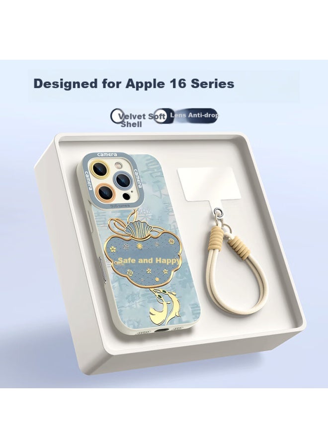 Xp Iphone 16 Pro Full Coverage Lens Soft Silicone Case For Apple 16 Pro, Chinese Style Men And Women High-end Anti-fall Case With Hanging Rope Protection - Antique White Ru Yi Chinese Style - Image 1