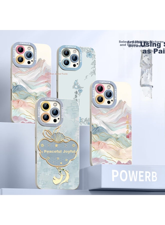 Xp Iphone 16 Pro Full Coverage Lens Soft Silicone Case For Apple 16 Pro, Chinese Style Men And Women High-end Anti-fall Case With Hanging Rope Protection - Antique White Ru Yi Chinese Style - Image 3