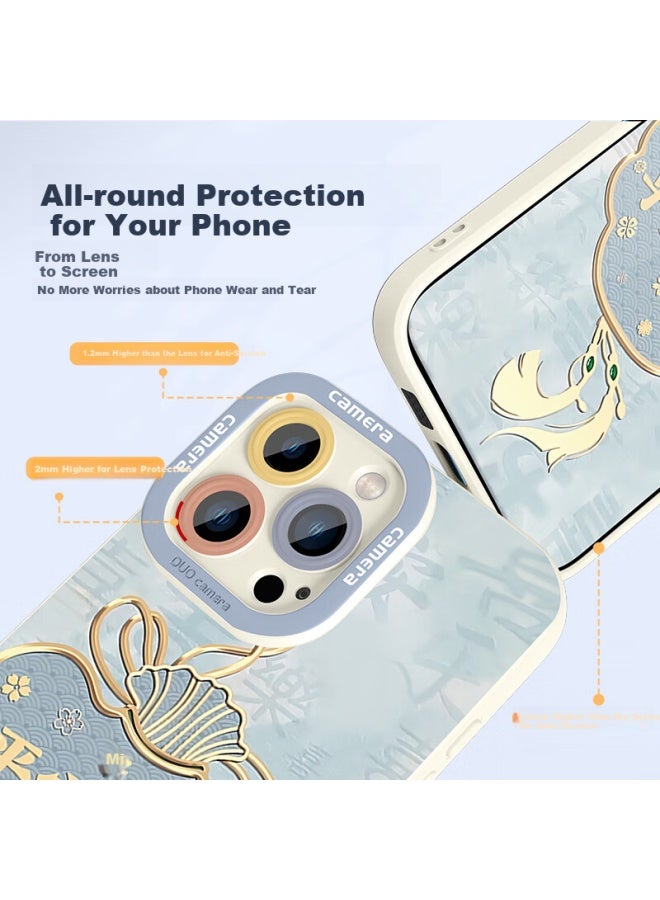 Xp Iphone 16 Pro Full Coverage Lens Soft Silicone Case For Apple 16 Pro, Chinese Style Men And Women High-end Anti-fall Case With Hanging Rope Protection - Antique White Ru Yi Chinese Style - Image 2