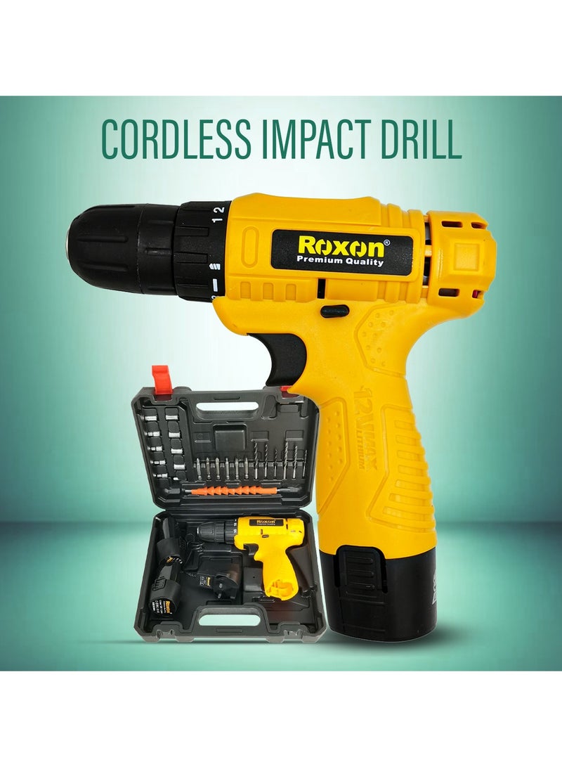 روكسون مفك كهربائي مثقاب لاسلكي قوي 12 فولت 10 مم/750 دورة في الدقيقة مع 2 بطارية ليثيوم أيون-RX12VCD - Image 1
