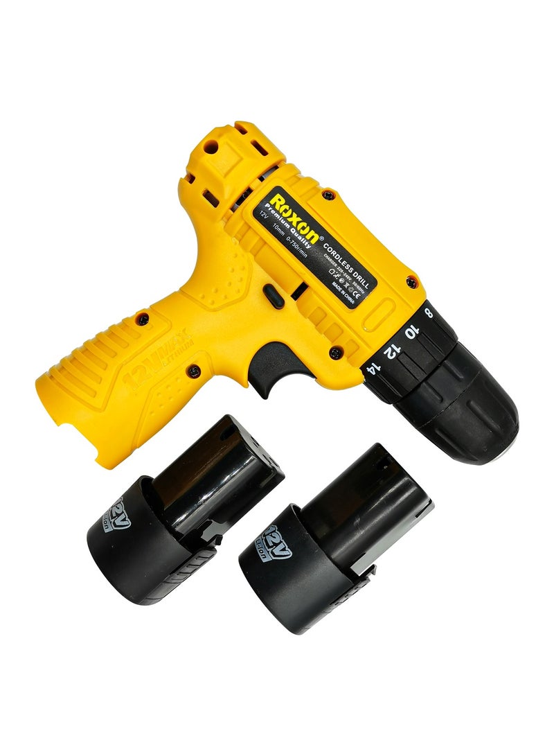 روكسون مفك كهربائي مثقاب لاسلكي قوي 12 فولت 10 مم/750 دورة في الدقيقة مع 2 بطارية ليثيوم أيون-RX12VCD - Image 4