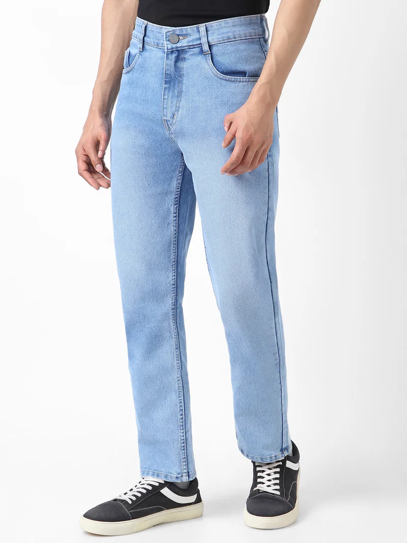 Urbano Fashion Men's Light Blue Straight Fit Washed Jeans Stretchable