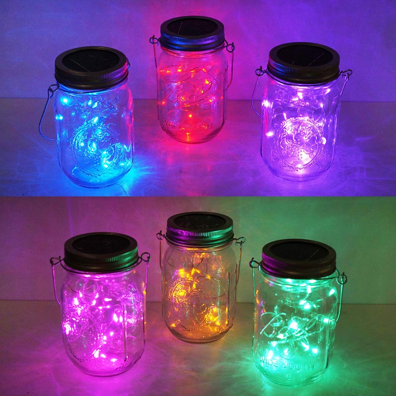 Decorman Solar Mason Jar Lid Lights 6 Pack 20 LED Waterproof String Fairy Star Firefly Jar Lids Lights for Patio Garden Yard Lawn Party Wedding Christmas DecorationJars  Hangers Not Included