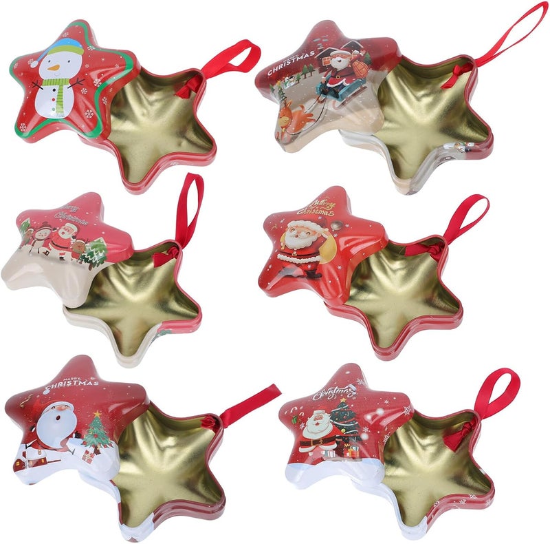 HOOWIFFY Christmas Tinplate Boxes Set of 6 Five-pointed Star Candy Storage Containers Xmas Empty Packing Boxes for Holiday Candy Wrapping and Party Supplies - Image 1