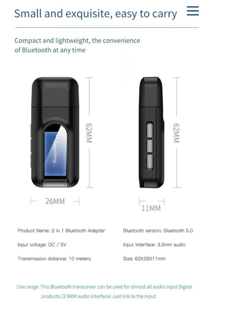 Excefore USB Bluetooth 5.0 Transmitter Receiver, Portable Wireless Bluetooth Adapter, with 3.5mm Jack, Wireless Audio Dongle, Plug and Play, for PC, Sound Card, Car, Headphones, Speakers  - Image 3