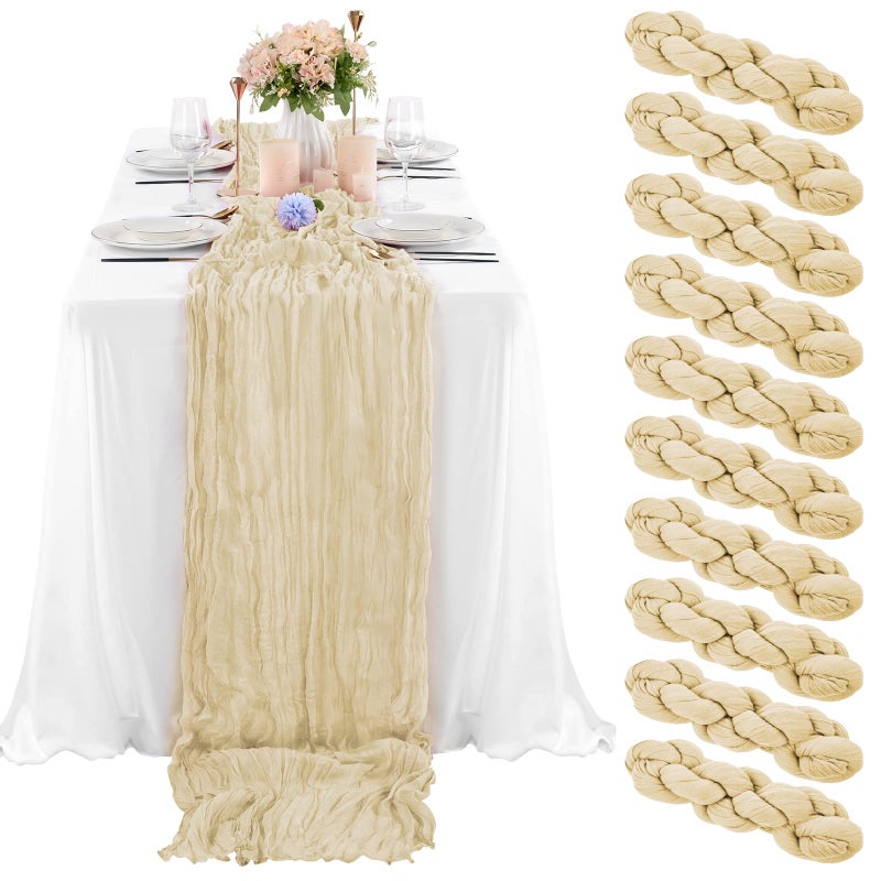 10 Pcs Ivory Cheesecloth Table Runner 10FT Gauze Table Runner for Wedding Reception Sheer Bridal Shower Birthday Party Boho Table Decoration Rustic Romantic Wedding Runner